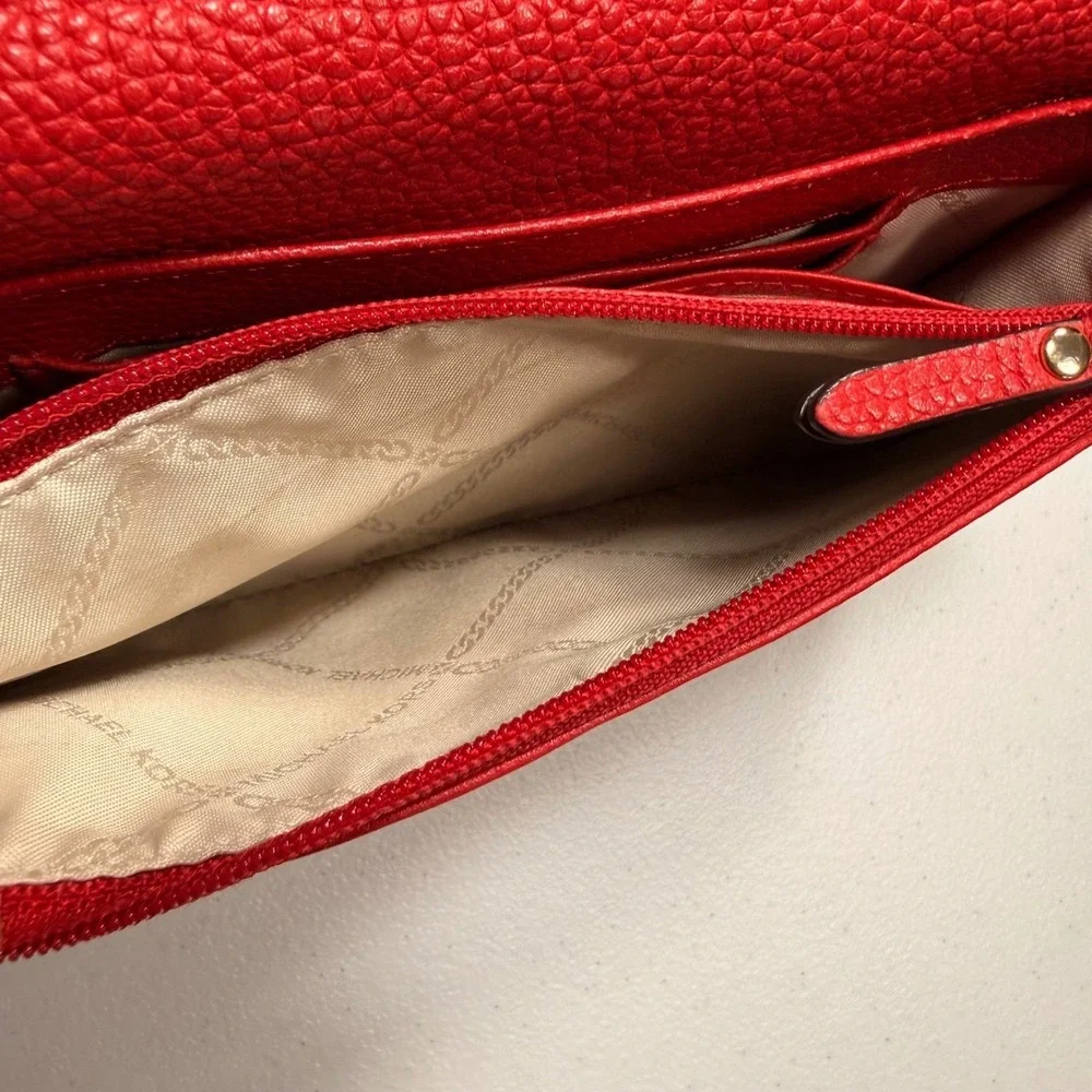 Michael Kors Adele Red Pebbled Leather Smartphone Wallet Wristlet Clutch